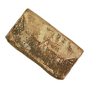 Vintage Whiting & Davis Gold Mesh Evening Clutch Bag With Satin Lining & Butterf